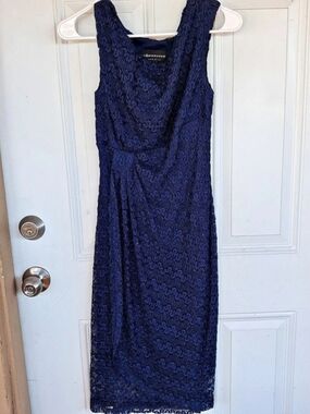 Connected Apparel Floral Lace Midi Dress in Blue Size 4